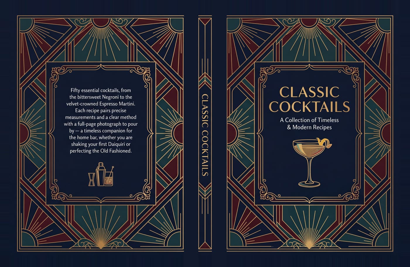 The same casewrap with the guide layer switched off: one continuous piece of artwork across back, spine and front.